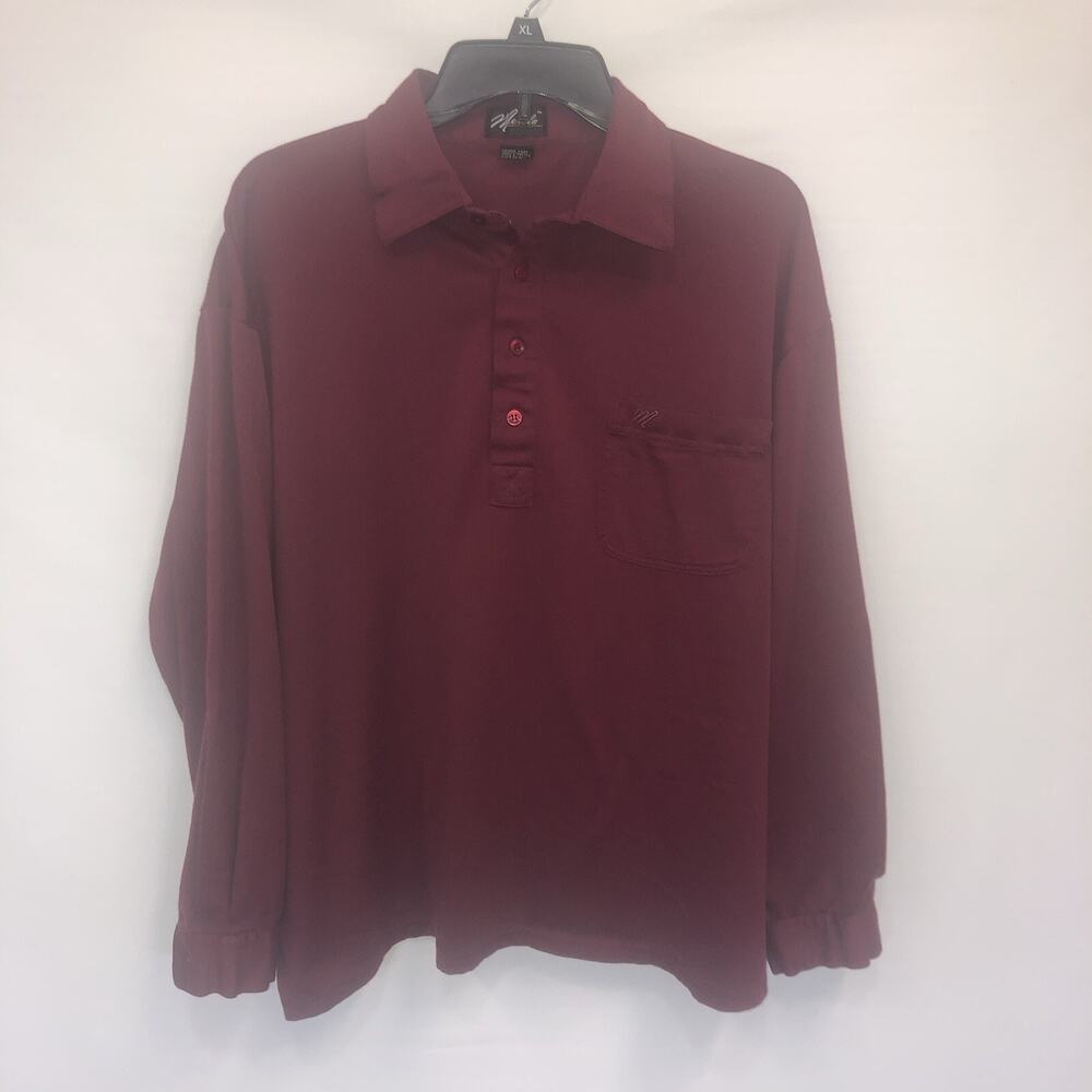 Merola Button Up Adult XL Mens Red Long Sleeve Cotton Blend Polo Shirt.